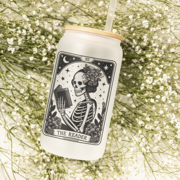 The Reader, Tarot Card Tumbler, Gothic, Skeleton Iced Coffee Cup, Witchy, Pagan - Picture 3 of 7
